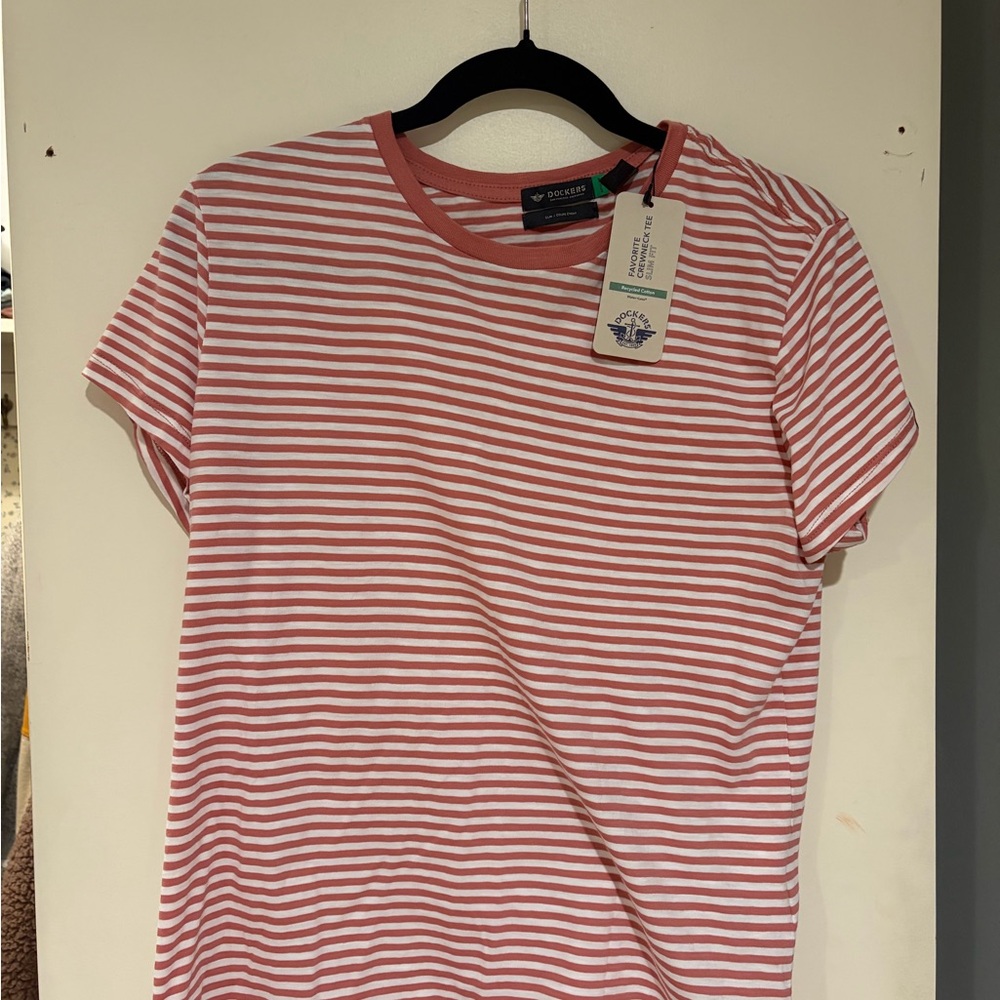 Dockers Pink and White Striped Tee